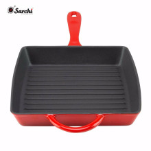 Enameled square metal grill pan with loop handle